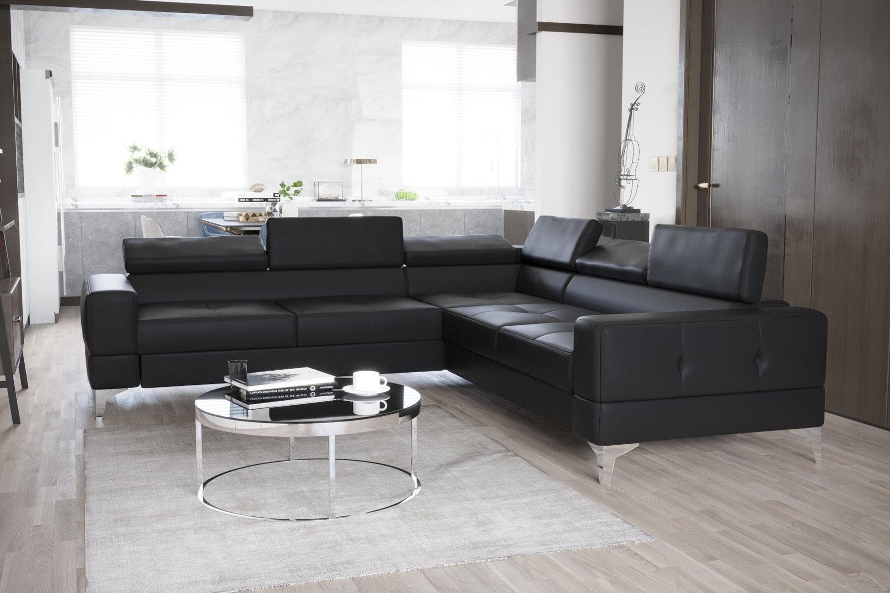 JVmoebel Ecksofa, Ecksofa Wohnzimmer L Form Sofas Couch Design Polsterung Textil Schwarz