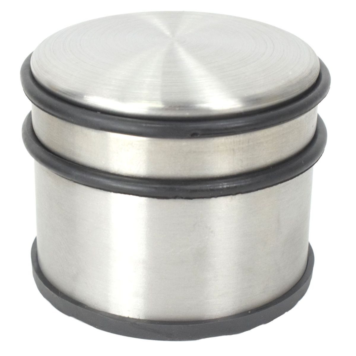 VIVA Home Türstopper Bodentürstopper Edelstahl 1,1kg Silber mit Anti-Rutsch-Unterseite Ø9cm (1 St), inkl. Türschoner-Streifen