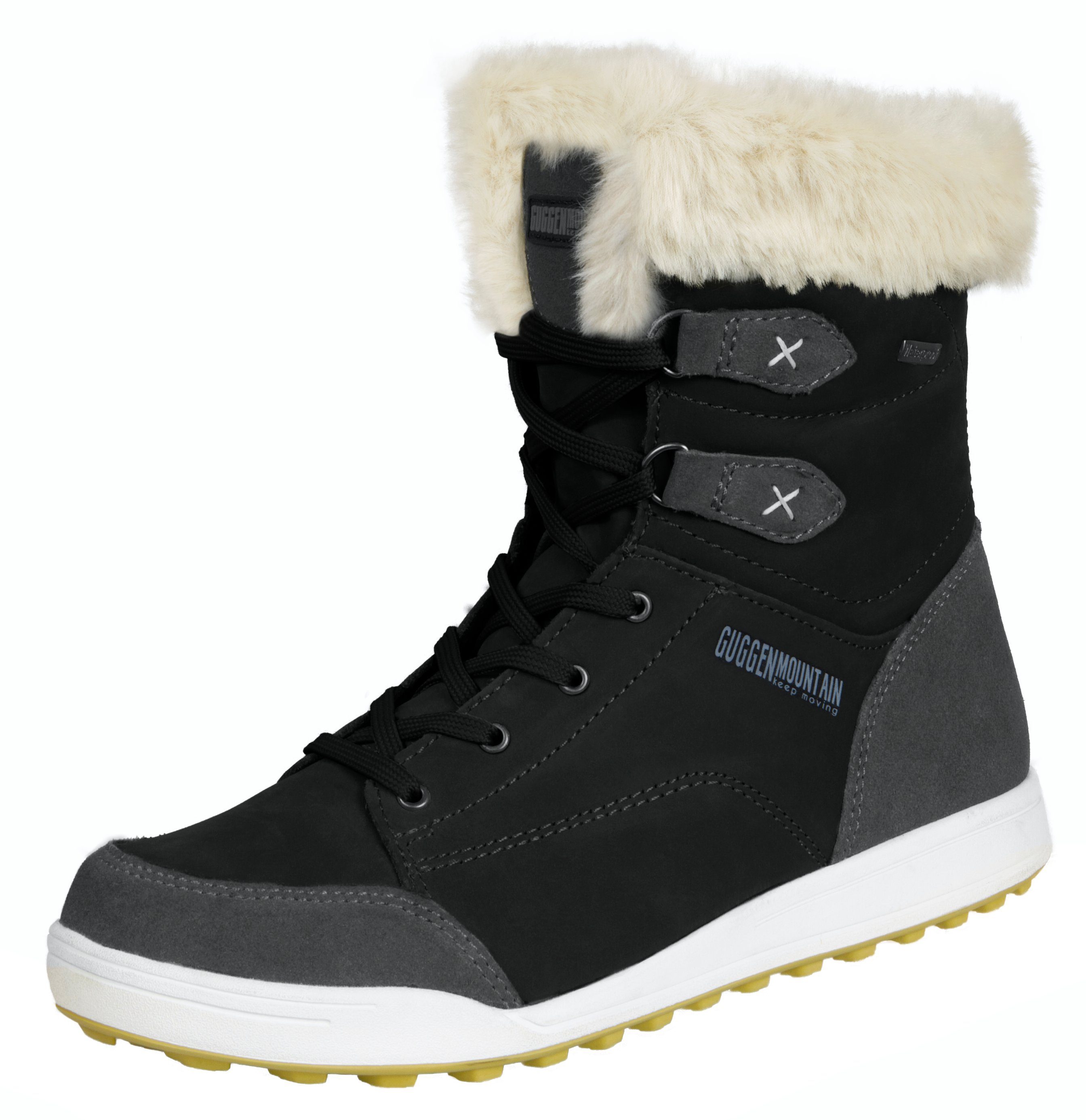 GUGGEN Mountain Winterstiefel HPC56 Damenfellstiefel Damenwinterstiefel Fellstiefel Stiefel Verstärkten Fersenbereich, Kunstfell, wasserdicht, Lederstiefel Schwarz