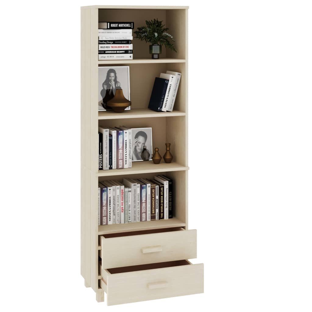 vidaXL Regal aus Kiefer in Honigbraun mit 2 Schubladen und 4 Fächern, B/H/T 60 x 180 x 35 cm