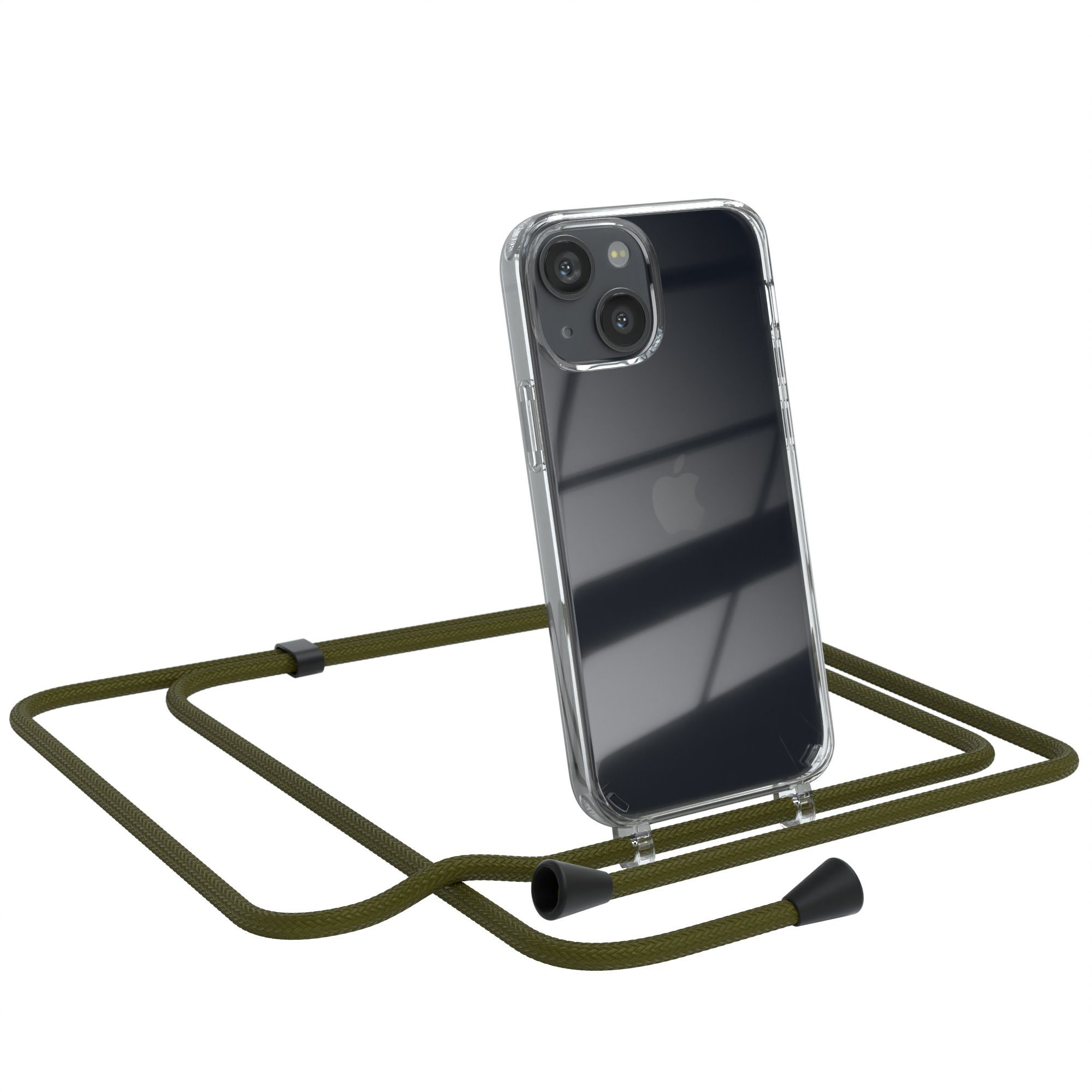 EAZY CASE Handykette Kette Clips Schwarz für Apple iPhone 13 Mini 5,4 Zoll, Handykette mit Band Cross Bag für Mann und Frau Festivalbag Olive Grün