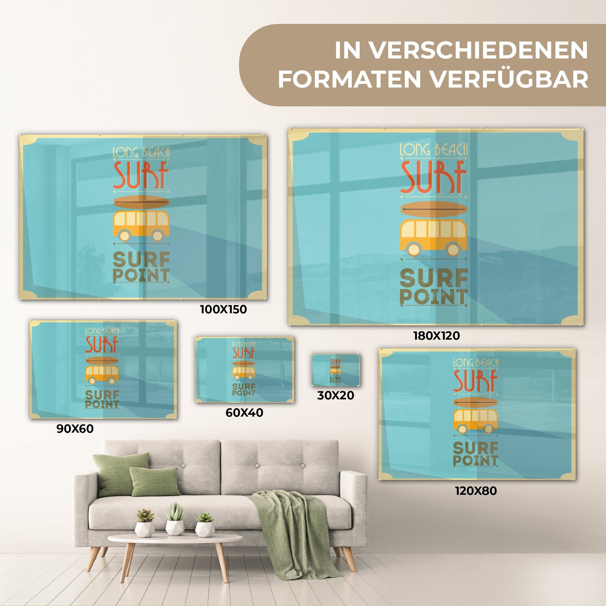 St), blauem MuchoWow mit Point" "Surf Acrylglasbilder Illustration & Acrylglasbild Hintergrund, (1 Schlafzimmer Wohnzimmer