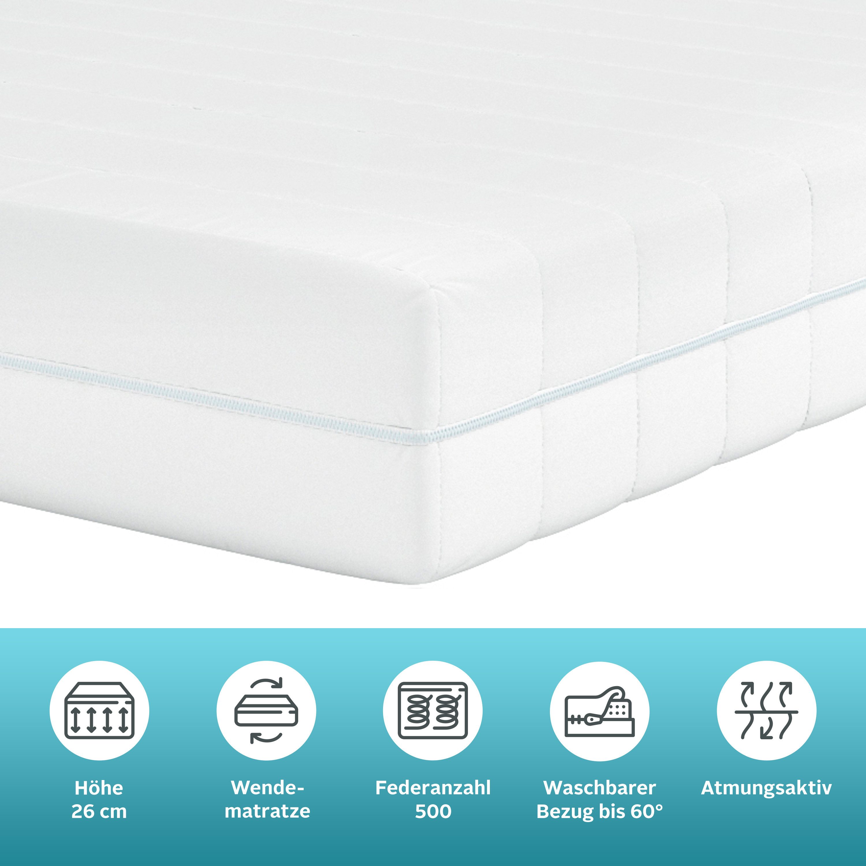 Taschenfederkernmatratze NEUHEIT: Torne 21, 7 Zonen Matratze in 90x200 cm, 140x200 cm & mehr, OTTO home, 21 cm hoch, Wendematratze H2/H3/H4, ergonomisch, 400 Federn (bei 100x200 cm)