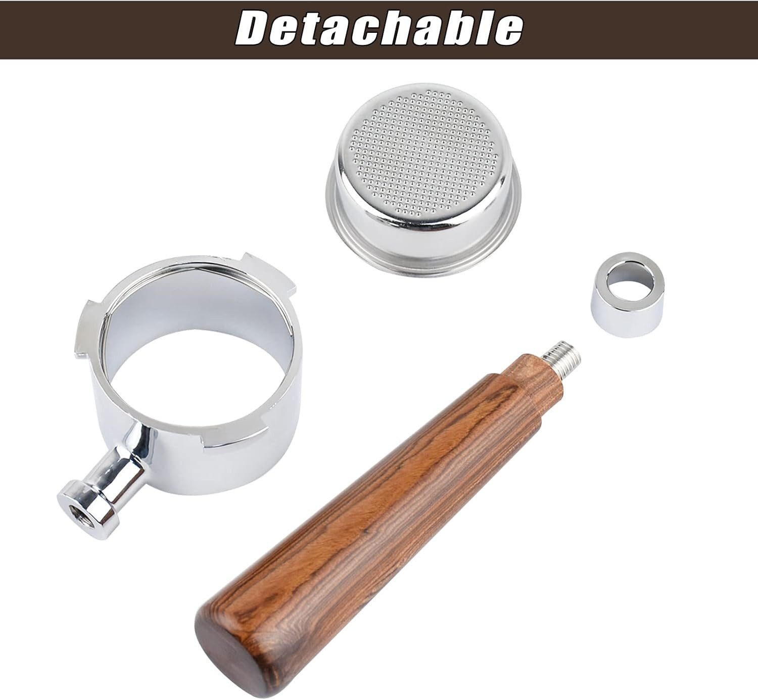 FELIXLEO Wiederbefüllbare Espresso-Kapsel Bodenloser Siebträger 51 mm Espresso Siebträger mit Holzgriff – Bild 2 von 5