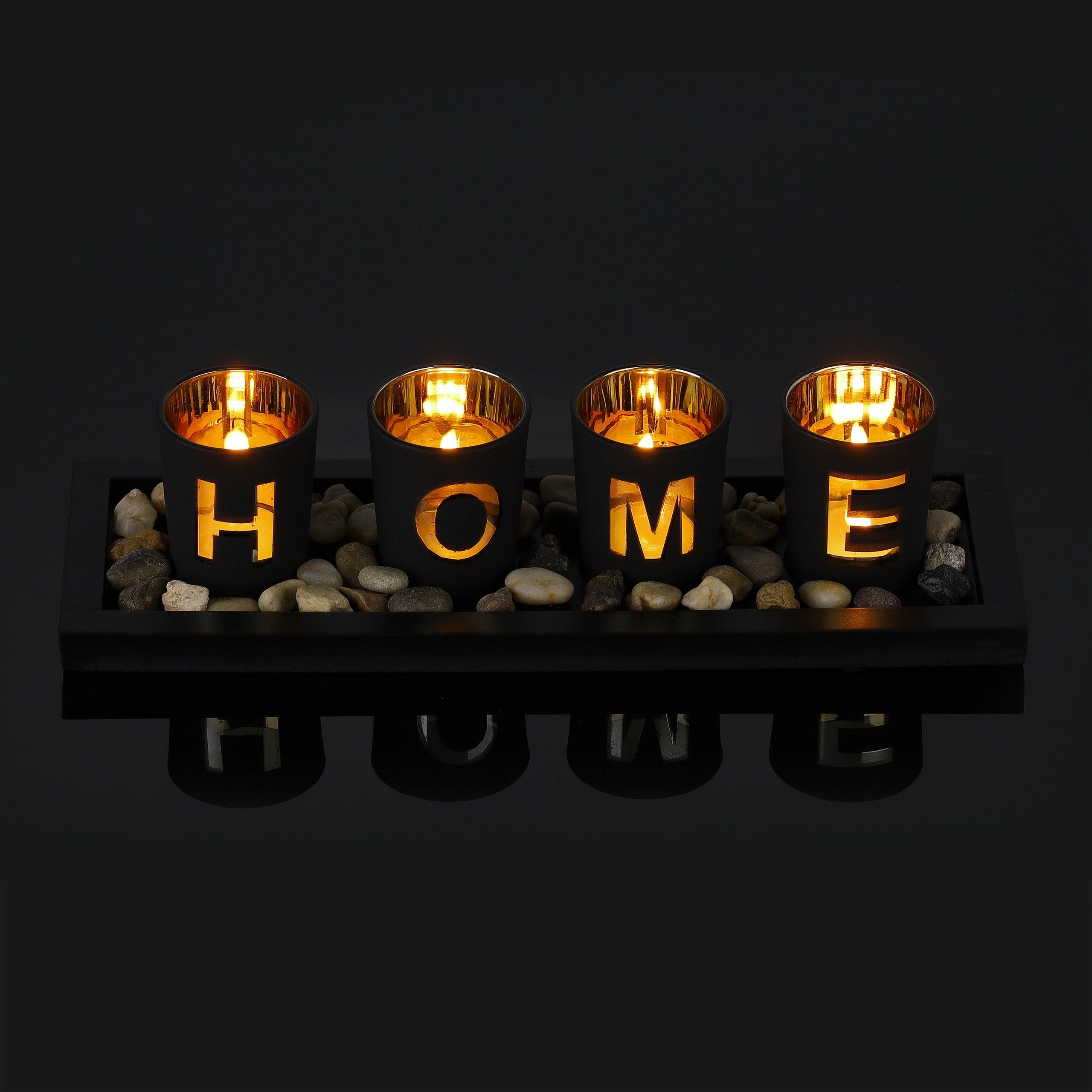 relaxdays Teelichthalter mit Tablett Teelichthalter "Home" mit Tablett