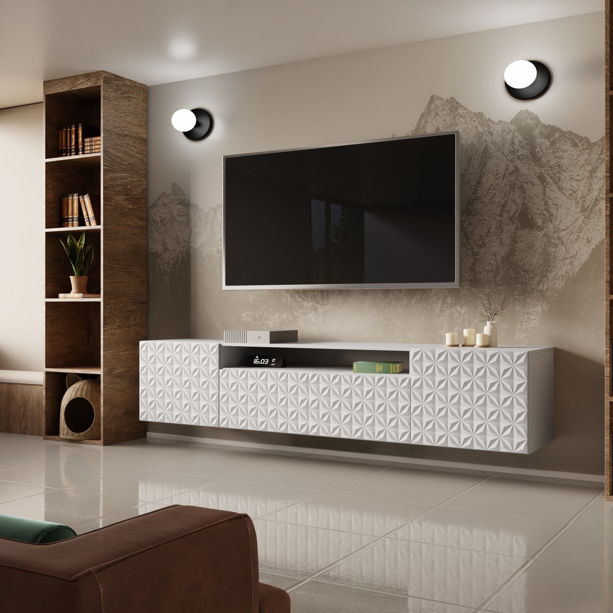 Beautysofa TV-Schrank Modernes RTV-Kabinett mit gefräster günstig online kaufen