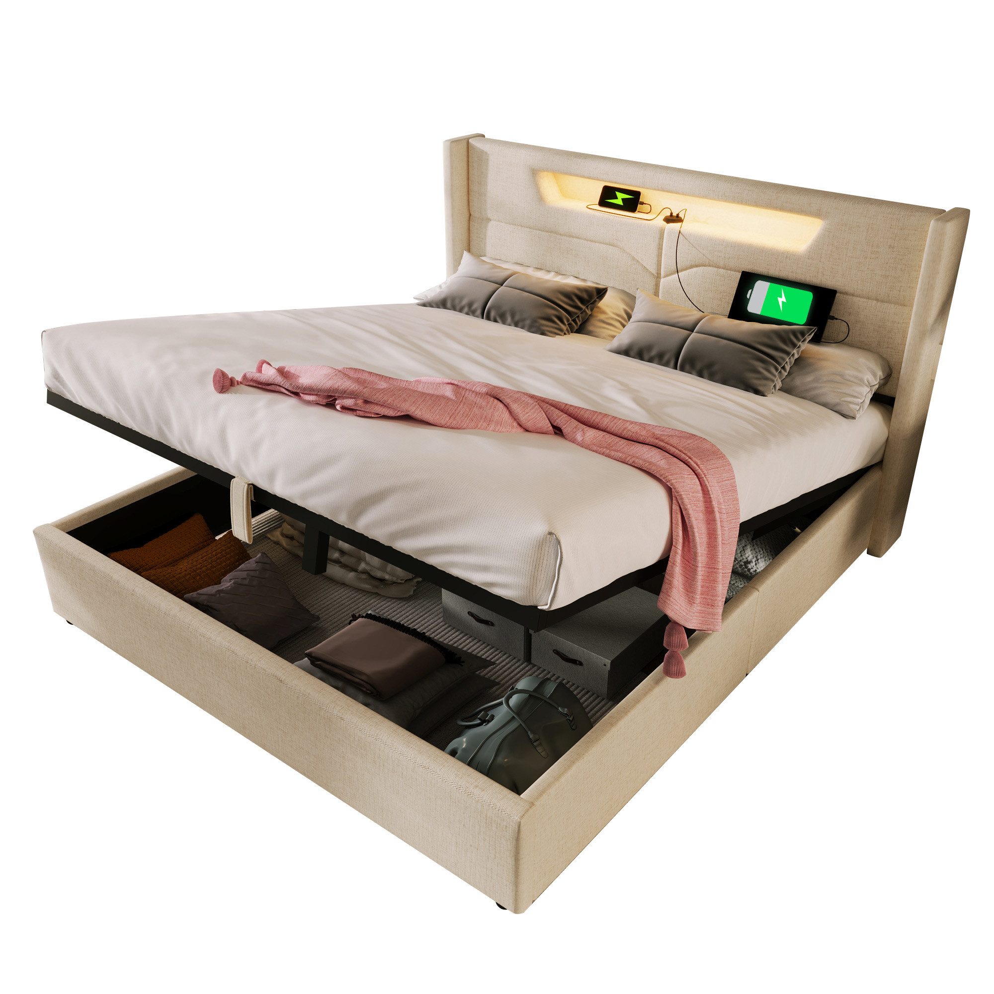REDOM Polsterbett LED Doppelbett mit USB günstig online kaufen