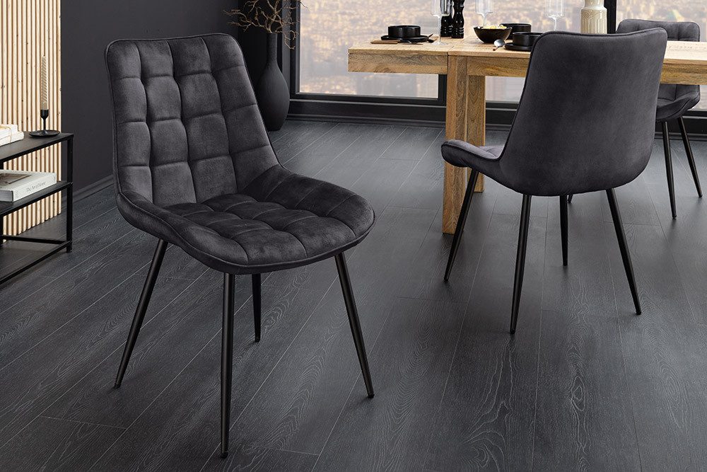 riess-ambiente Esszimmerstuhl ROADSTAR grau / schwarz - Samt, Metallbeine, Ziersteppung, Retro (Einzelartikel, 1 St), gepolsterter Stuhl - ideal für Küche, Esszimmer, Wohnzimmer & Büro