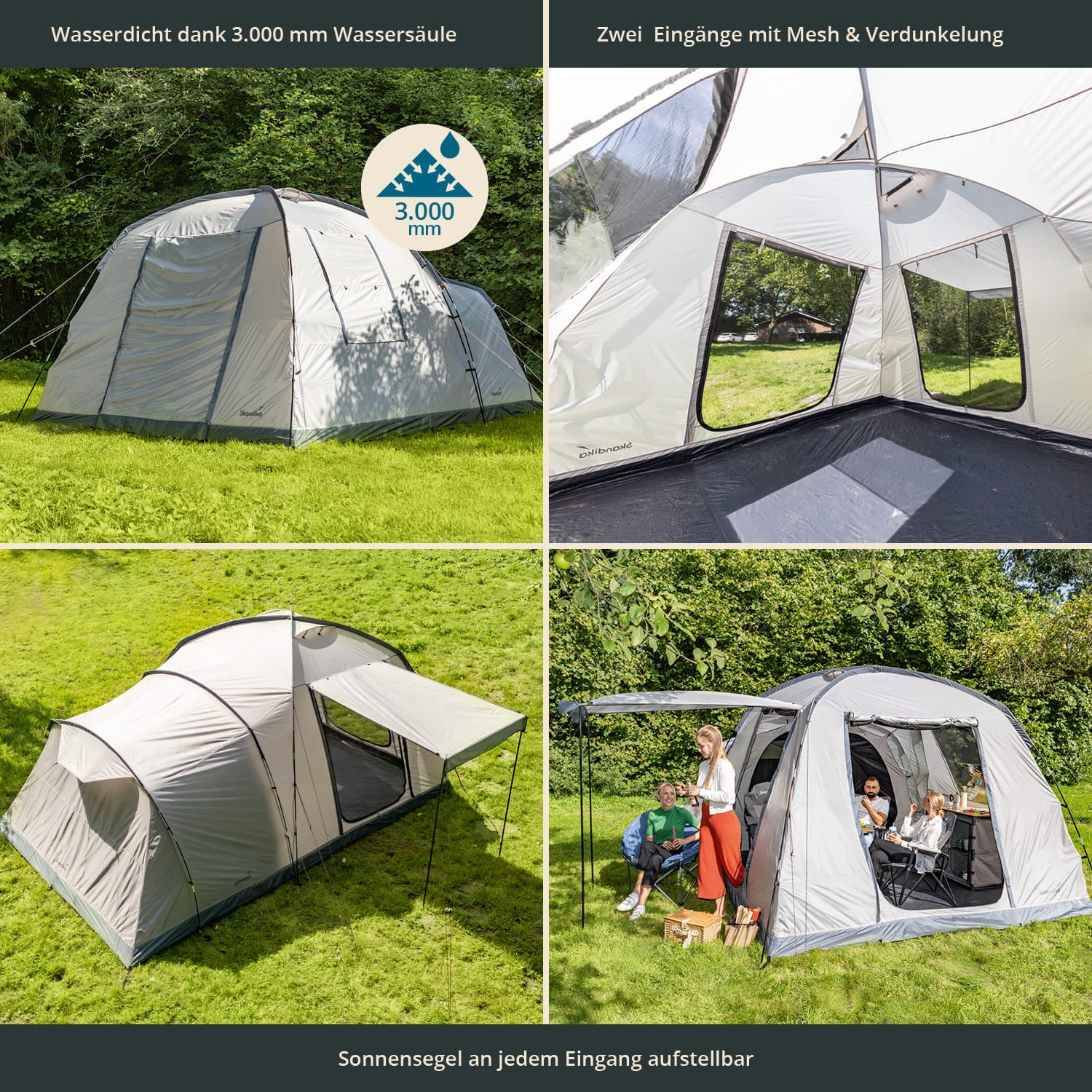 Skandika Kuppelzelt Bergen 5 Protect Campingzelt, Personen: 5, Familienzelt, eingenähter Zeltboden, 2,3m Stehhöhe, 3000mm Wassersäule