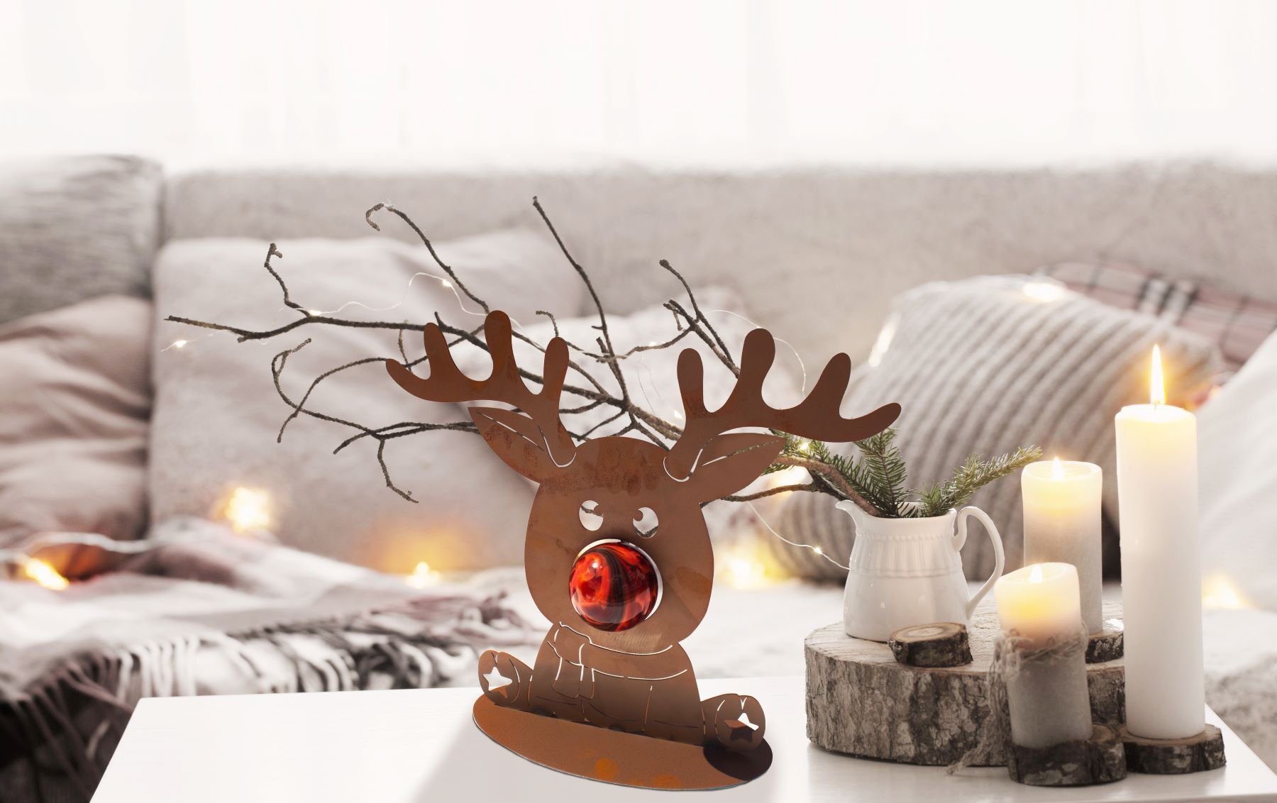 Weihnachtsfigur Ferrum Design Rudolph mit Freches Art Rentier Glaskugel