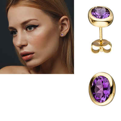 Erario D'Or Paar Ohrstecker Ohrringe 9,9 mm 14Kt-Gelbgold Amethyste