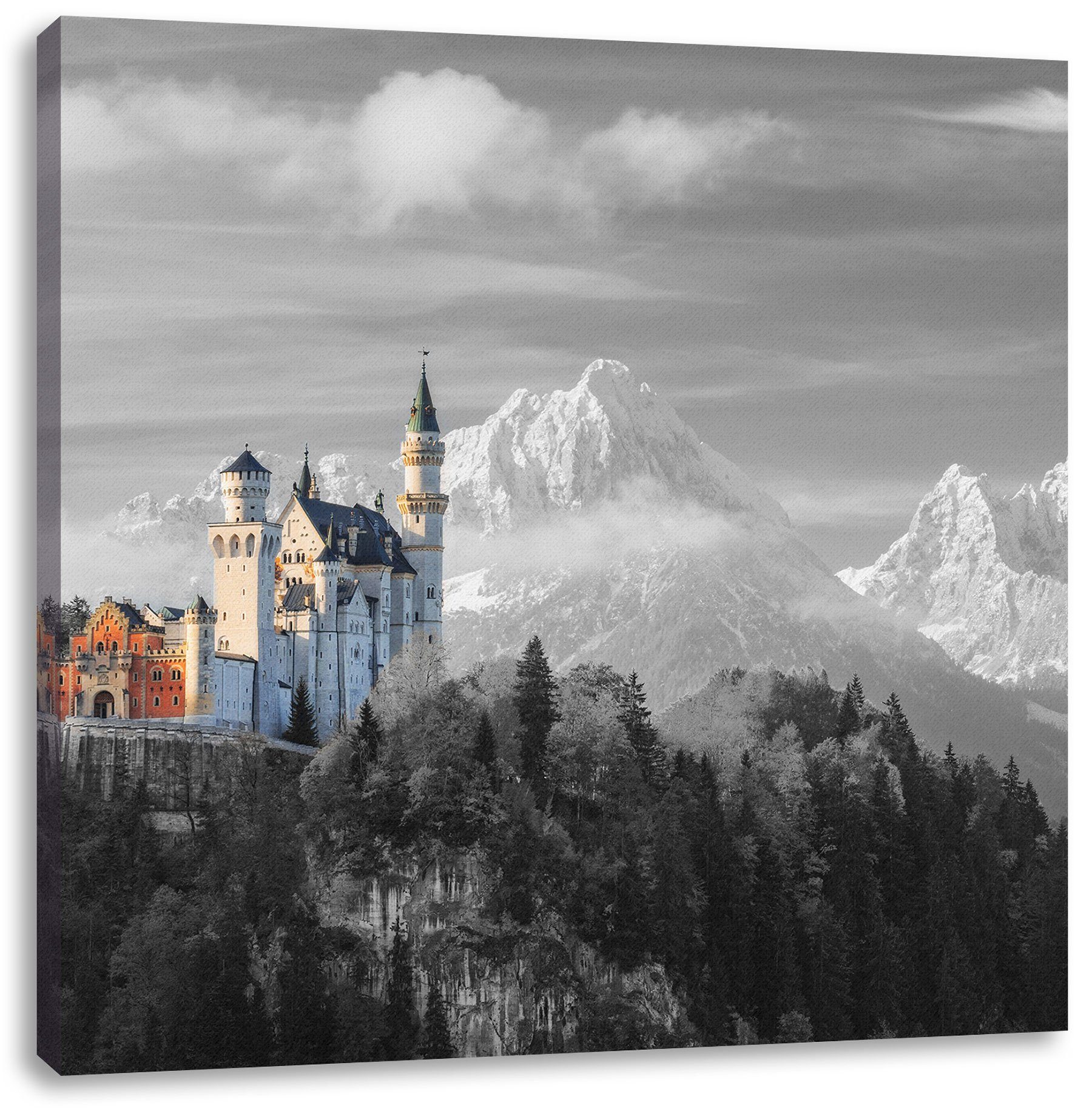 Neuschwanstein, Schloss Leinwandbild (1 Leinwandbild St), Schloss Neuschwanstein Zackenaufhänger Pixxprint inkl. bespannt, fertig