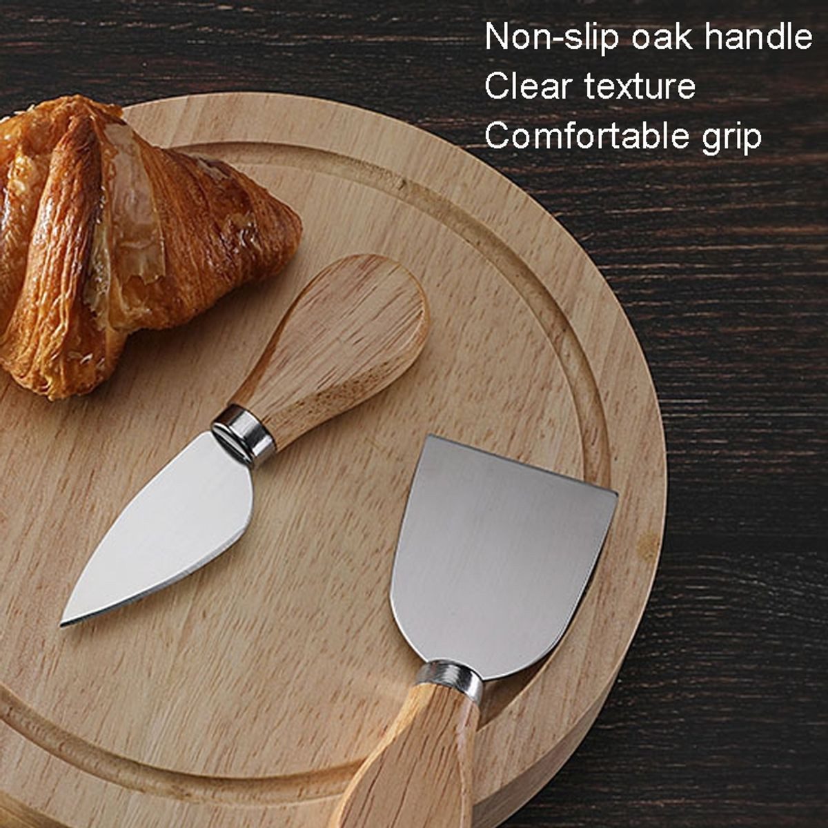 König Design Käsebrett und Messer-Set, Eiche, (1 Schneidebrett, 4 Käsemesser), 4-tlg. drehbar Käseschneidebrett Käseplatte mit Käsemesser Set