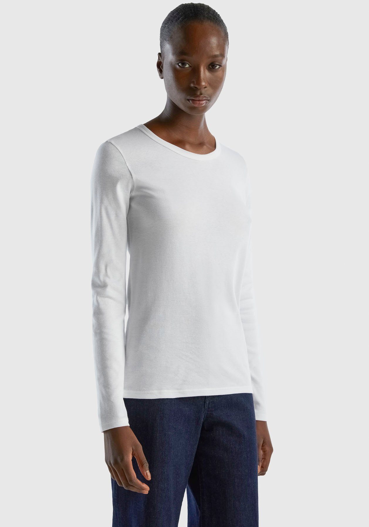 Langarmshirt Basic-Look United of weiß Colors Benetton im