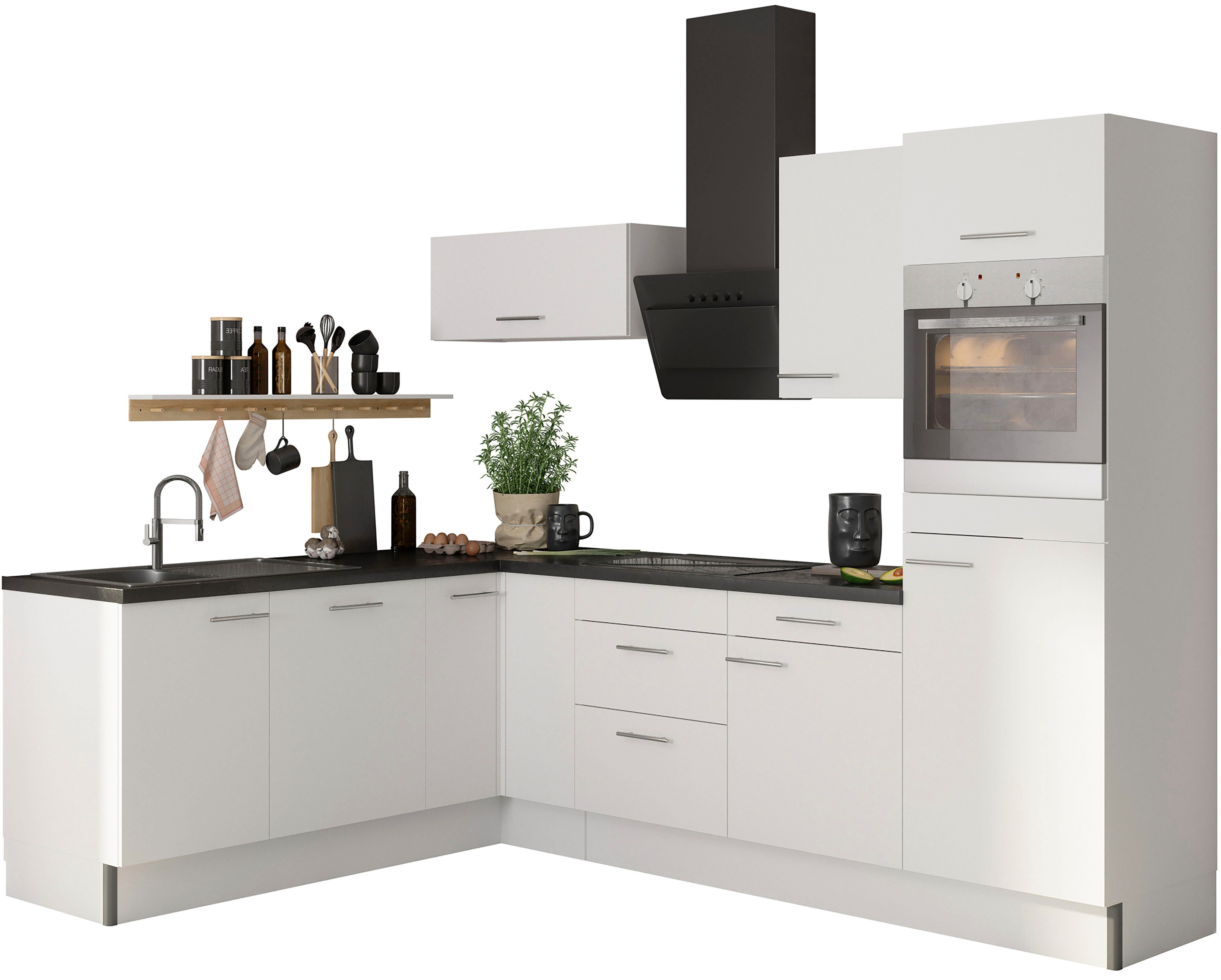 OPTIFIT Küche Klara, 200 x 270 cm breit, wahlweise mit E-Geräten,  Höhenverstellbare Stellfüße (10-17,6 cm)