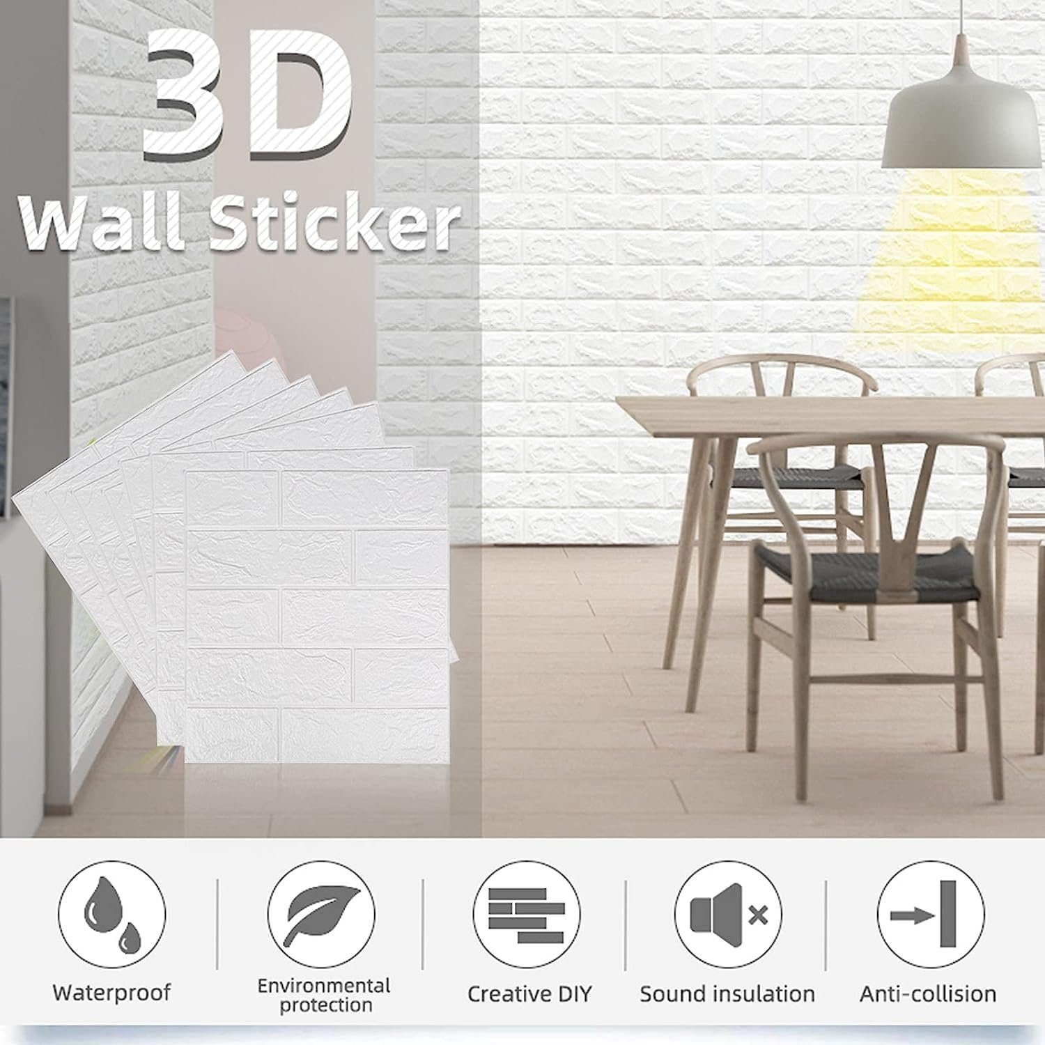 DOPWii Fliesenaufkleber 10PCS 3D Wandpaneele Selbstklebend Tapete Steinoptik Wandverkleidung (10 St), 35x38,5cm Wasserdicht WallPanels Wandtattoos Ziegelstein Wandaufkleber