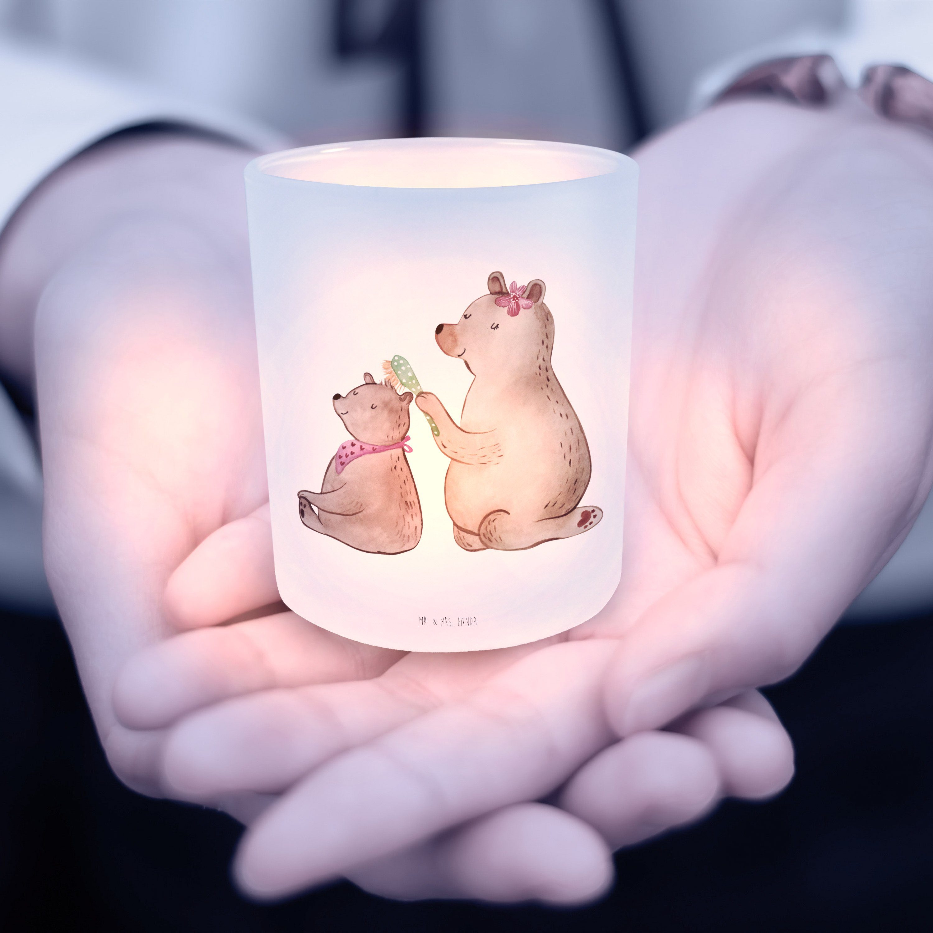 Mr. & Mrs. Panda Windlicht mit Kind Mama, Muttertag, - Bär (1 Kerzenlicht, St) Geschenk, Transparent 