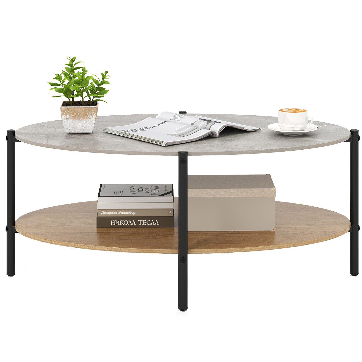 KOMFOTTEU Couchtisch, Kaffeetisch Sofatisch mit Steinplatte, 105 x 65 x 43 cm