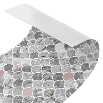 Bilderdepot24 Küchenrückwand grau dekor Abstrakt Fliesenoptik Fischschuppen Fliesen Marmor Roségold, (1-tlg., Nischenrückwand - für Fliesenspiegel ohne Bohren - matt), Spritzschutz Rückwand Küche Herd - Folie selbstklebend versch. Größen