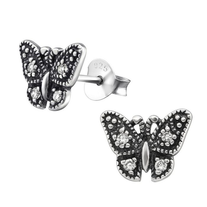 Monkimau Paar Ohrstecker Schmetterling Ohrringe Silber Damen Ohrstecker (Packung) mit Kristallen