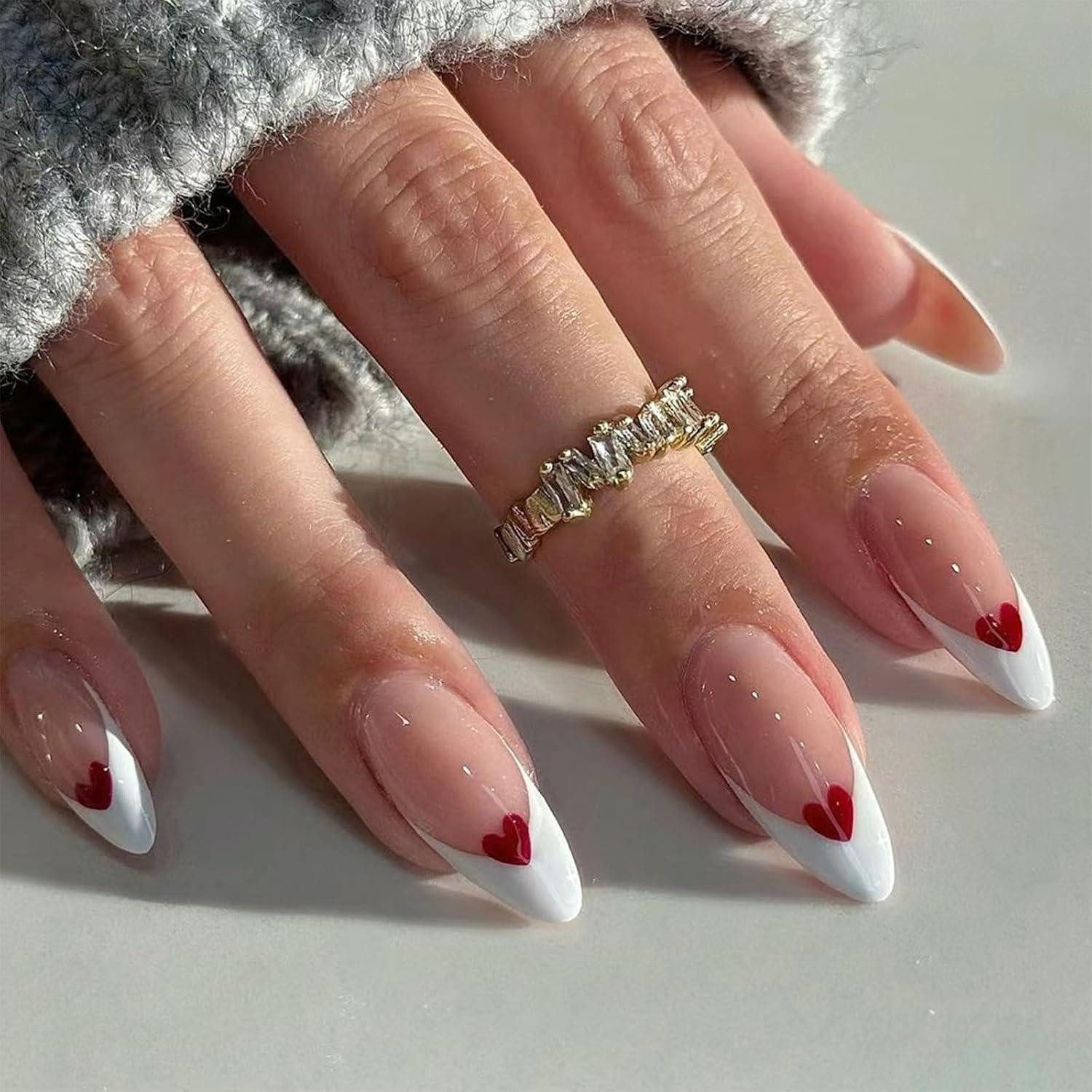 Kunstfingernägel 24 Weiße Französische Künstliche Press On Nails Set mit Gel-Kleber und