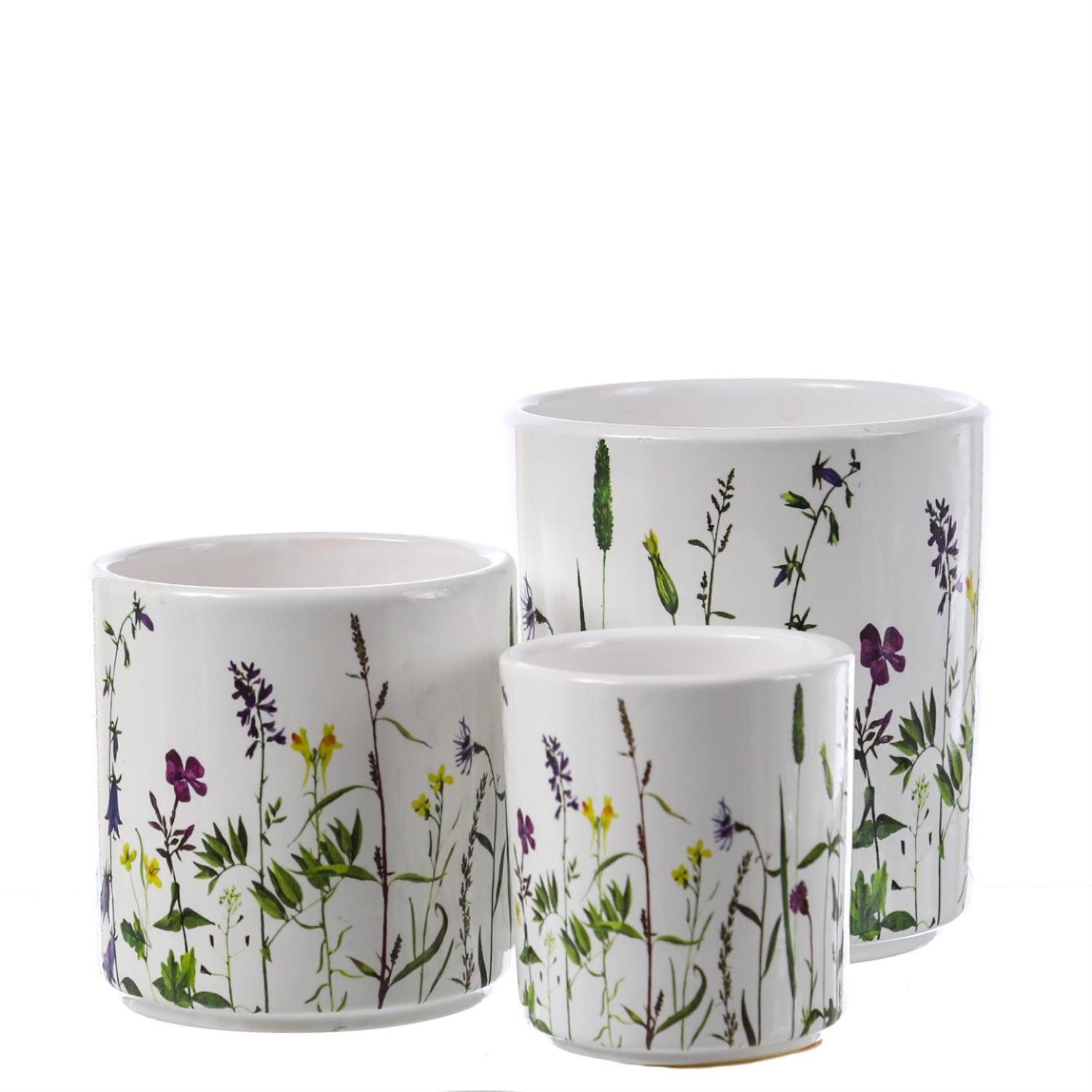 MARELIDA Übertopf Blumentöpfe Wildgräser Motiv Übertopf Pflanztopf Keramiktopf 3 Größen (3 St)