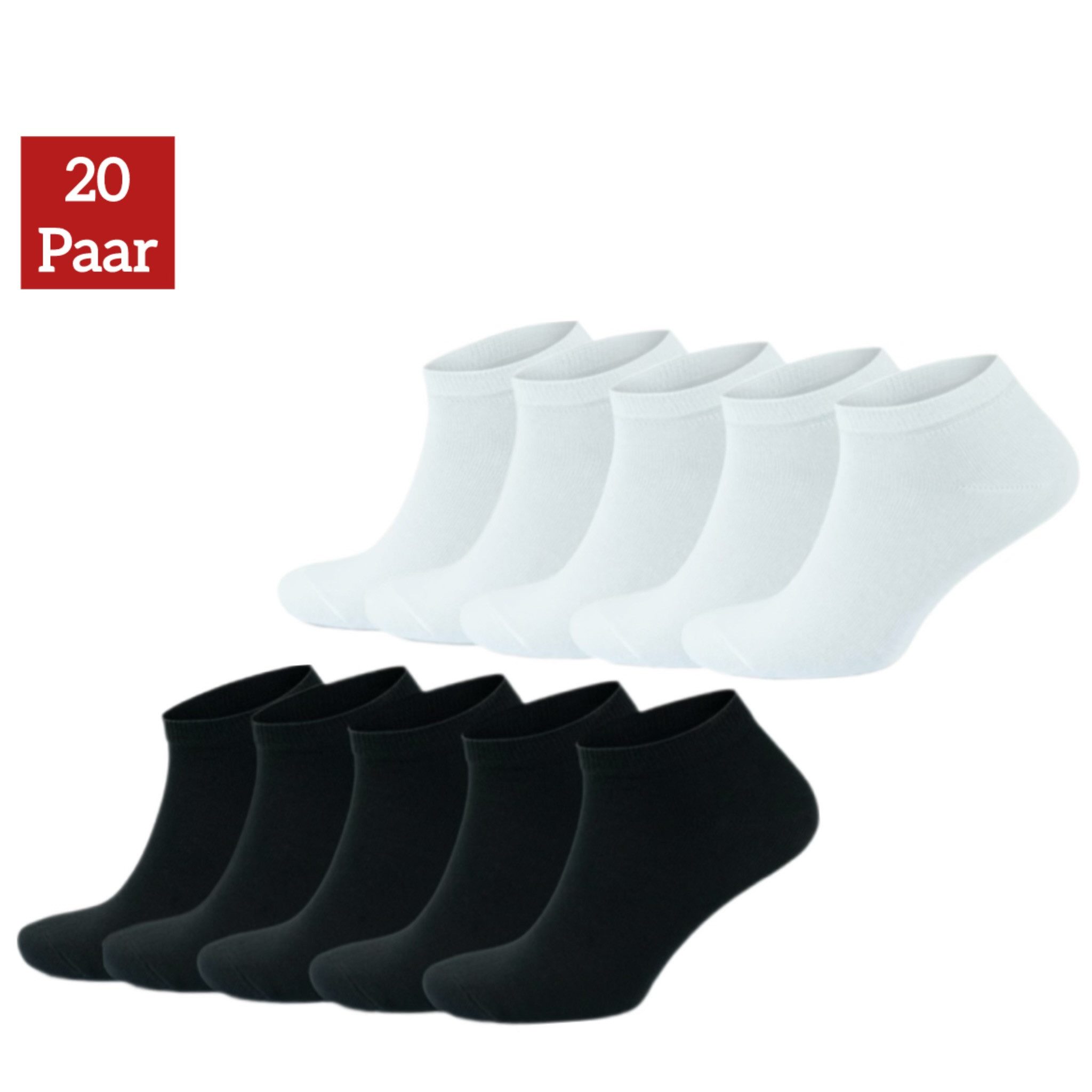NERS Sneakersocken 10-20 Paar Sneaker Socken aus Baumwolle, für Damen & Herren, ohne Naht (20-Paar, 20 Paar) Kein Verrutschen, mit Komfortbund, atmungsaktiv, für Alltag & Sport