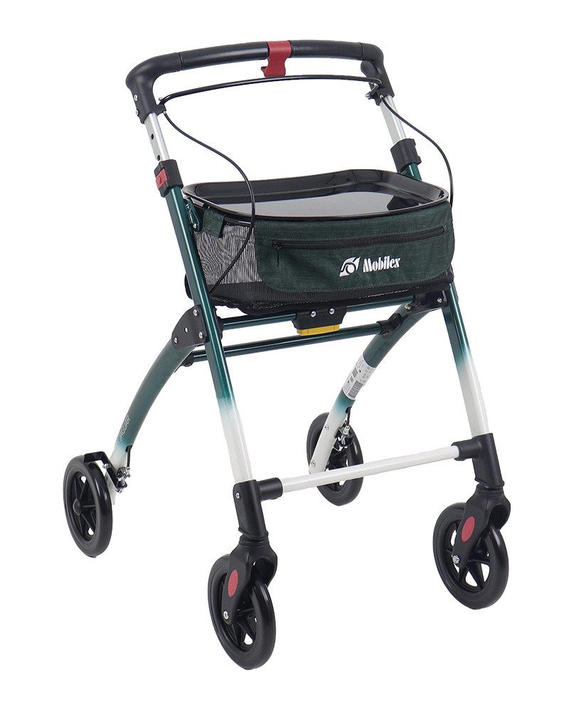 FabaCare Indoor-Rollator Jaguar faltbar, Leichtgewichtrollator mit Tablett, Grün-Weiss