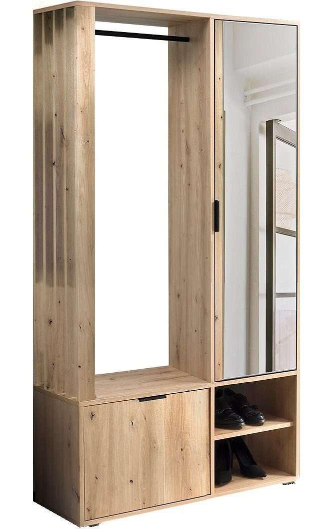 Marmex Möbel Garderobenschrank MILO ARTISAN mit Spiegel und Kleiderstange für den Flur