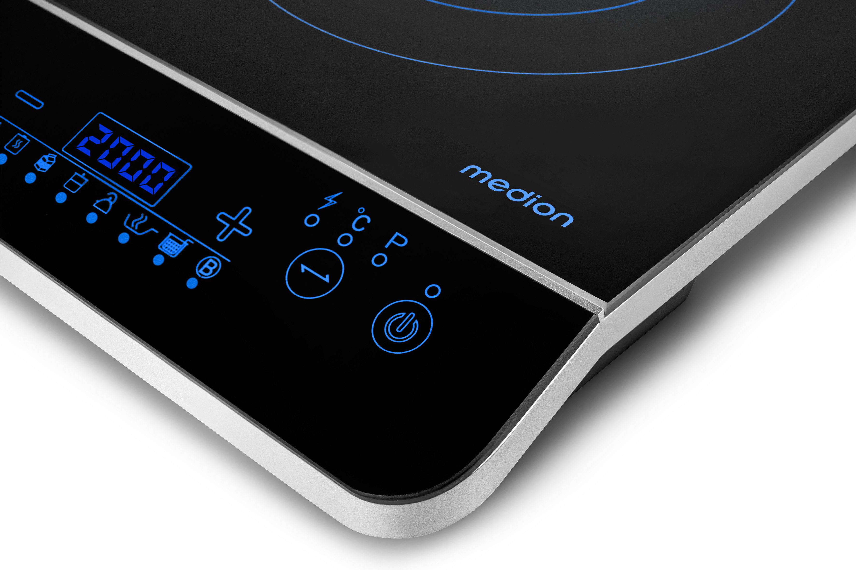 Medion® Einzel-Induktionskochplatte MD 17595, 2000 W Induktionsleistung, automatische Topferkennung, Timer, Temperaturbereich 60 - 240°, Sensor-Touch-Display, 10 Leistungsstufen