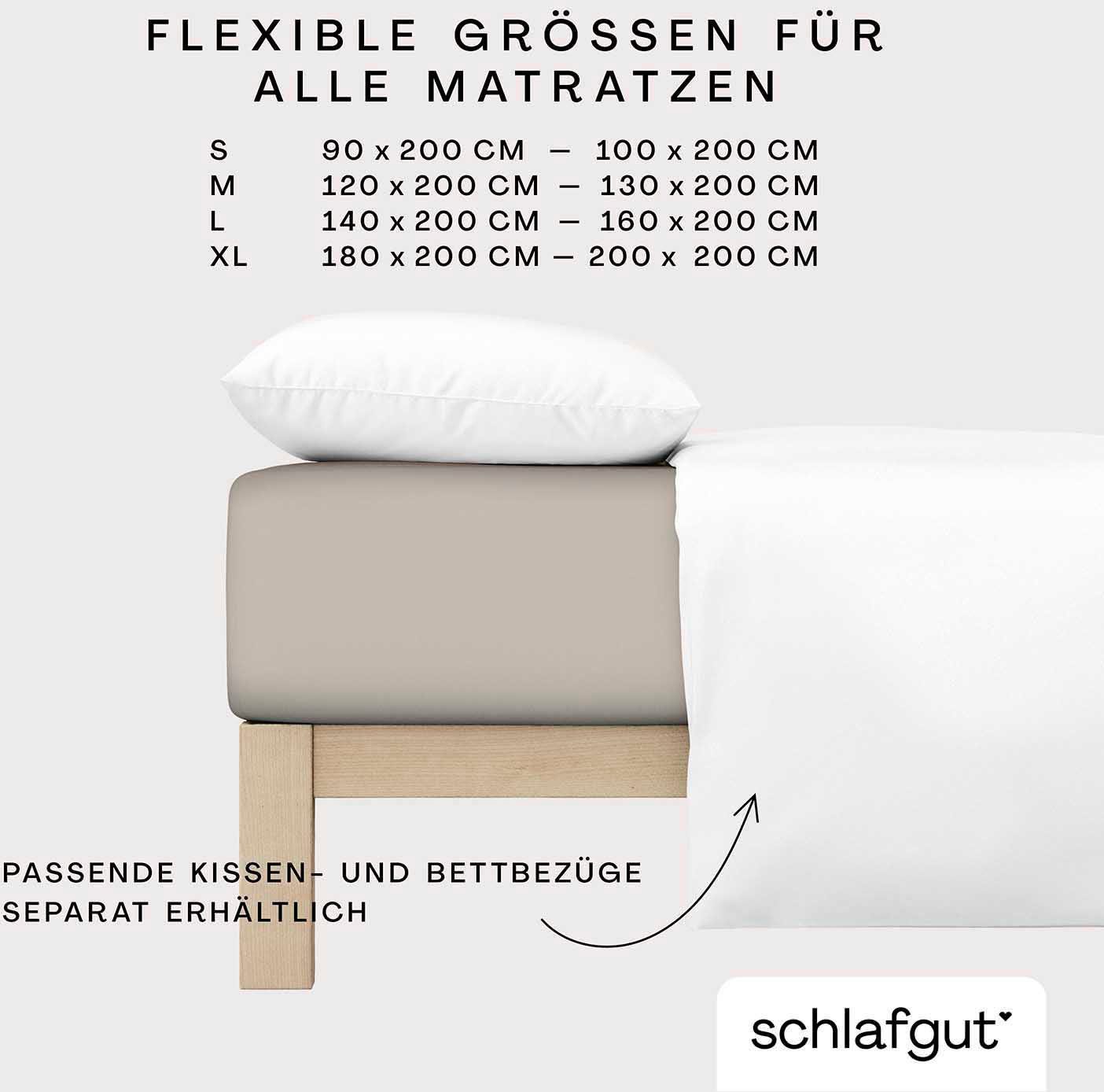 Schlafgut Spannbettlaken CASUAL Bettlaken 100% gekämmte Bio-Baumwolle, 150 g/m², Spannbetttuch, Jersey, Gummizug: rundum, (1 Stück), Bettlaken bis 25 cm Höhe, langlebig, weich, Antipilling-Ausrüstung