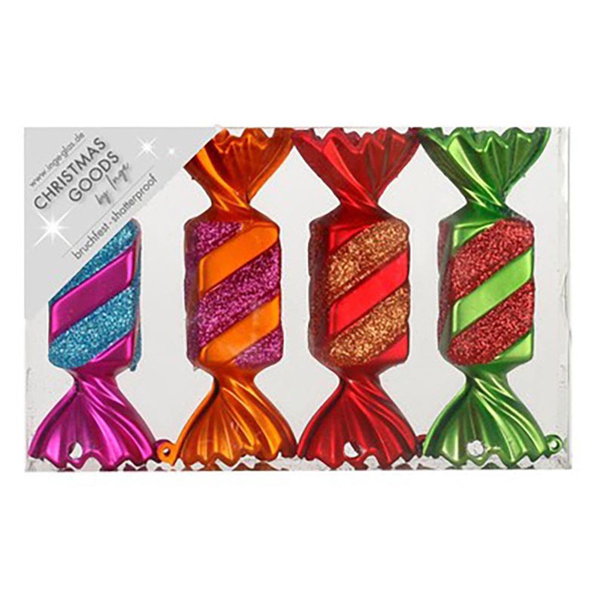 INGE-GLAS® Weihnachtsbaumkugel Weihnachtsdeko Bonbons MilleFiori, 10,5 cm, 4 St
