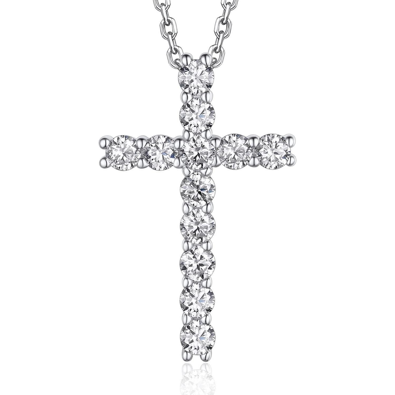 Kreuzkette Kreuz Kette Moissanite 1,2 Karat Silber 925 Anhänger Halskette mit