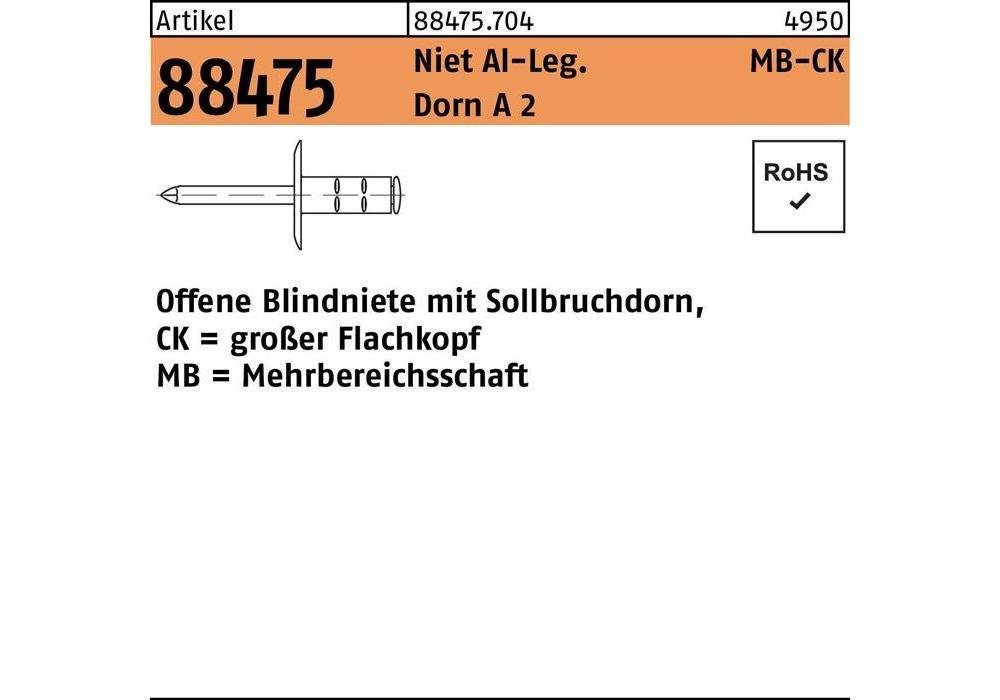 GESIPA Blindniete Blindniete R 88474 Aluminium/Dorn 2 Flachkopf A Niet K16 4,8x30