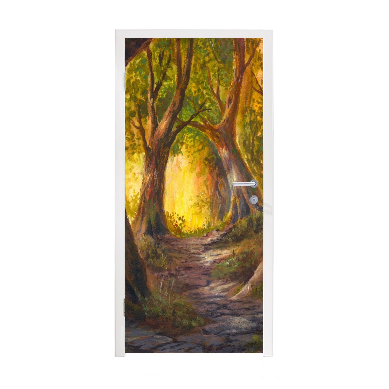 MuchoWow Türtapete Eine Illustration eines Märchenwaldes, Matt, bedruckt, (1 St), Fototapete für Tür, Türaufkleber, 75x205 cm