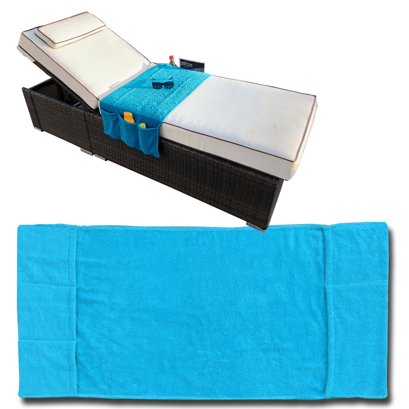 JEMIDI Strandtuch, Liegestuhl Handtuch mit Taschen Organizer mit 5