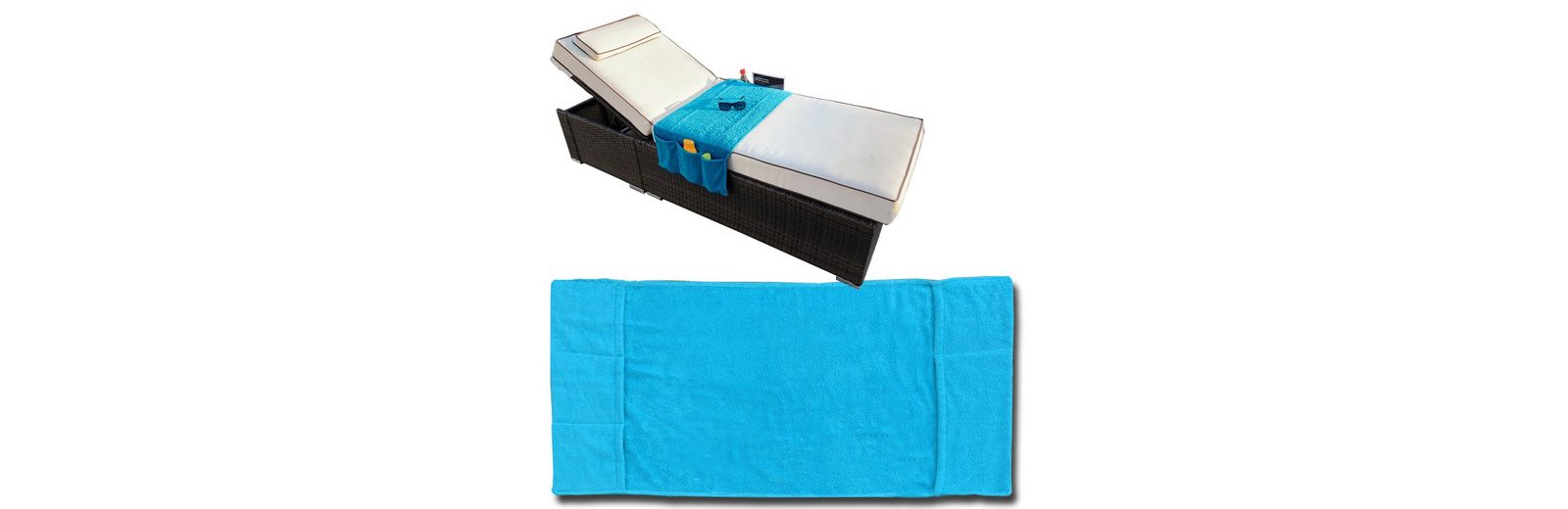 JEMIDI Strandtuch, Liegestuhl Handtuch mit Taschen Organizer mit 5