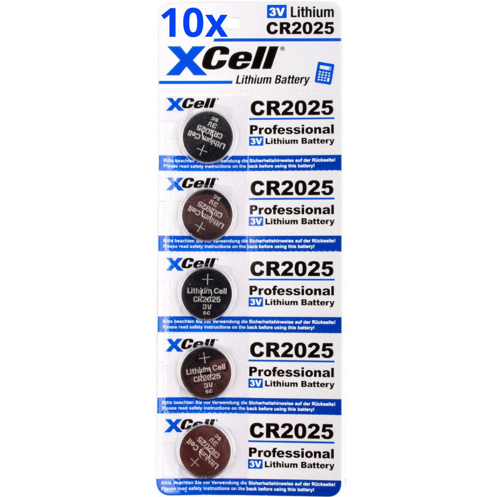 XCell 50x CR2025 Lithium-Knopfzelle 3V / 170mAh (10x 5er Pack) Knopfzelle
