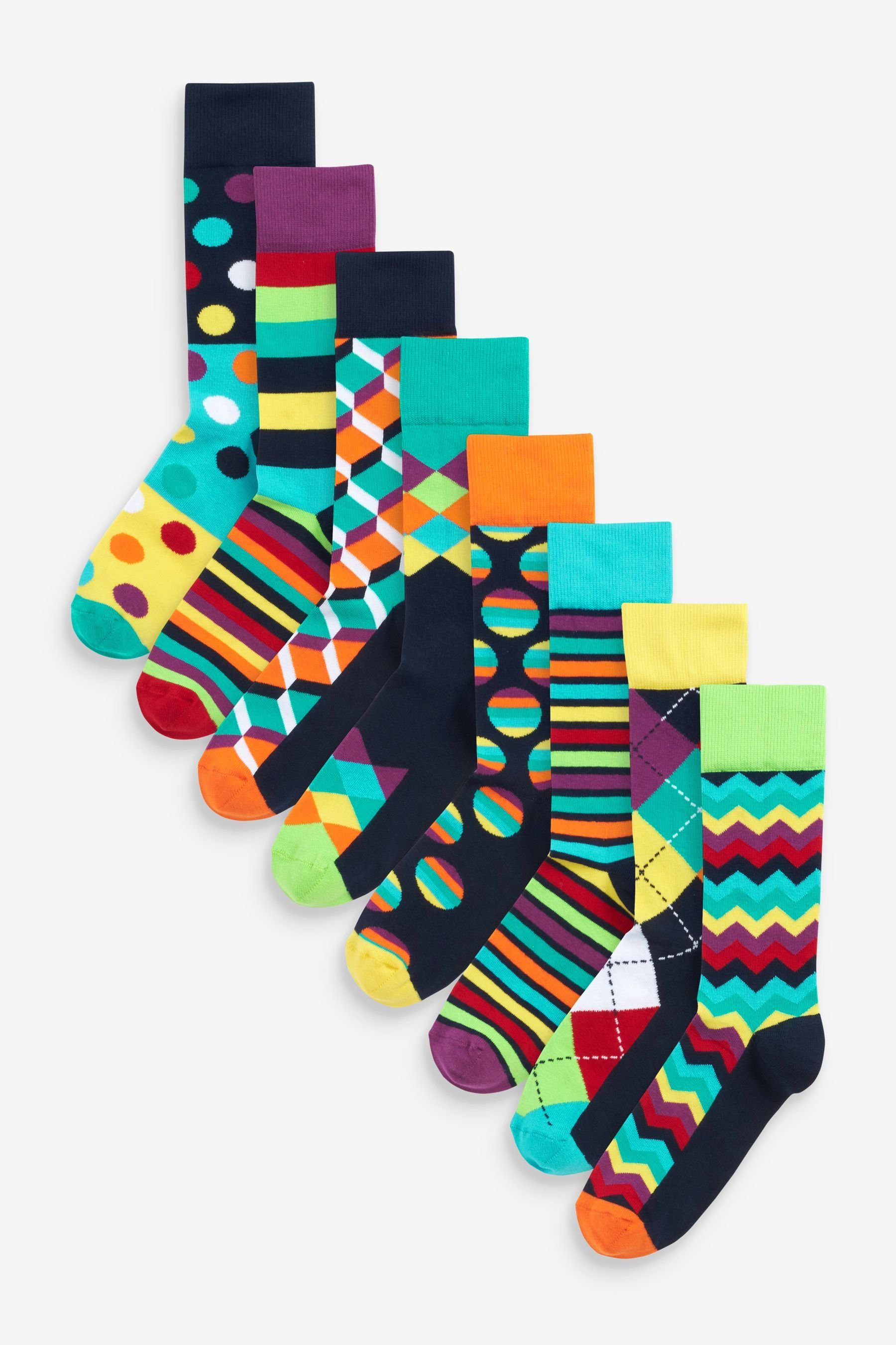 Next Kurzsocken Gemusterte Socken Bright (8-Paar) im 8er-Pack Geo Mix