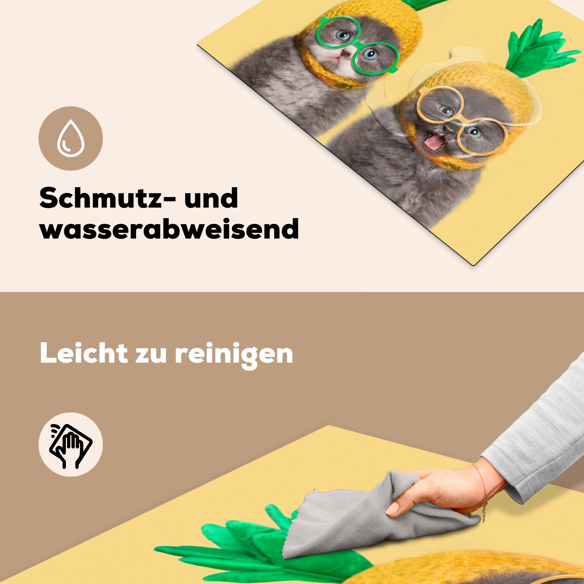 (1 Herdblende-/Abdeckplatte Vinyl, Hut Ceranfeldabdeckung - 70x52 Mobile Ananas, Arbeitsfläche - cm, MuchoWow Katze nutzbar, tlg),