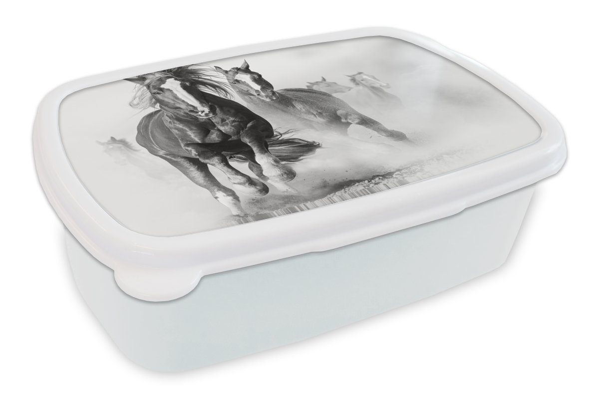 MuchoWow Lunchbox Pferde - Tiere Brotbox Kinder Kunststoff, Brotdose, und Mädchen für Jungs Illustration, und Erwachsene, für - weiß (2-tlg)