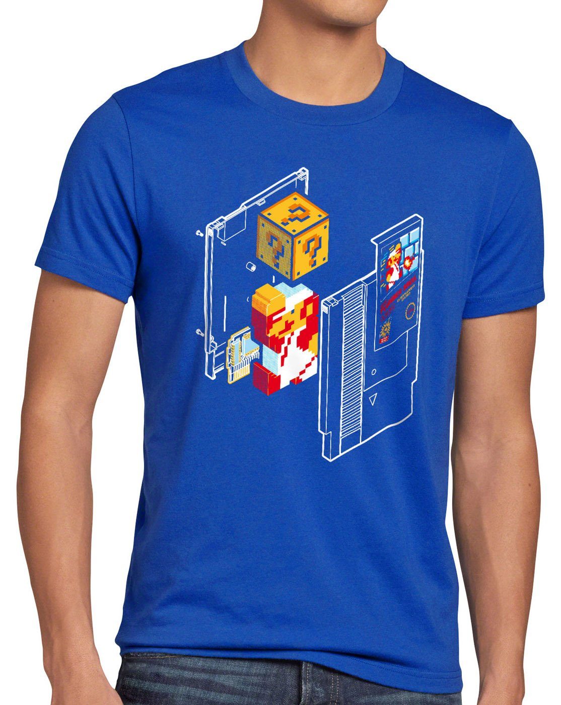 style3 Print-Shirt Herren T-Shirt Plumber Bros nes snes classic mini 8-Bit gamer retro classic blau