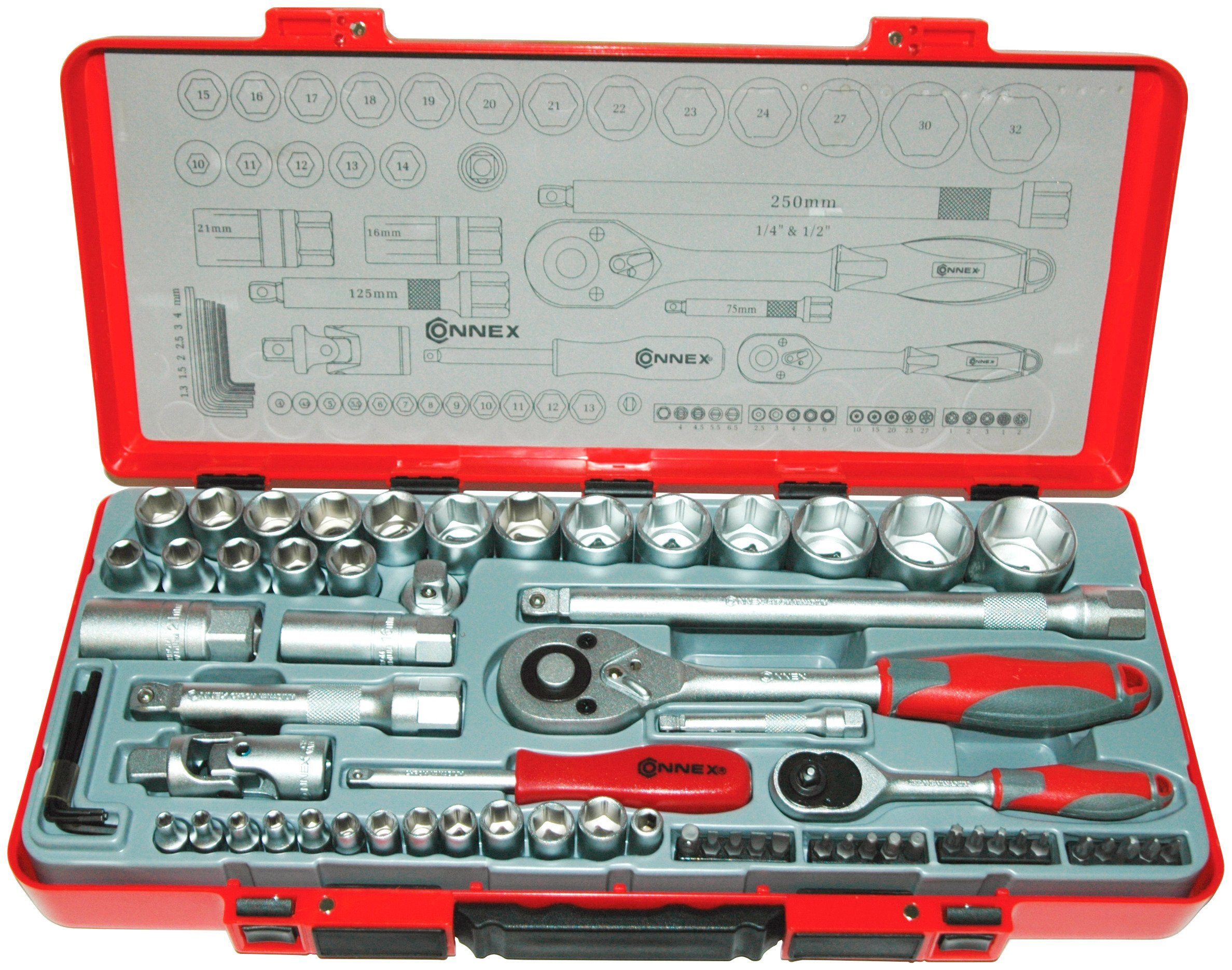 Connex Steckschlüssel-Satz 1/2 Zoll, 16-teilig – Mit High-Grip Profil, Aus Chrom-Vanadium-Stahl