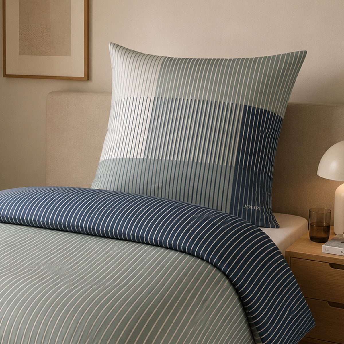 JOOP! Bettwäsche JOOP! Comfort Satin Bettwäsche Divided 4113-4 salbei Streifen 135x200, Comfort Satin, 2 teilig, Mit Reißverschluss