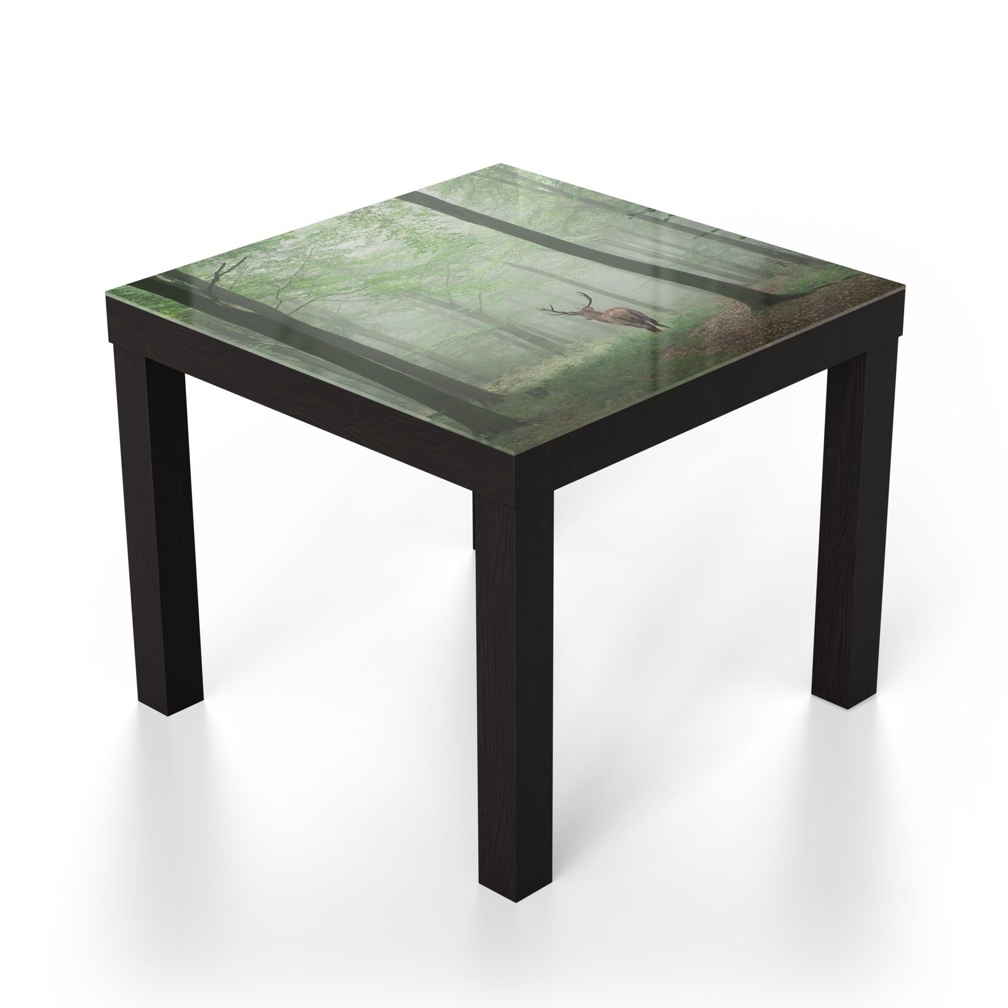 DEQORI Couchtisch 'Hirsch Glas Bäumen', Glastisch zwischen Beistelltisch Schwarz modern