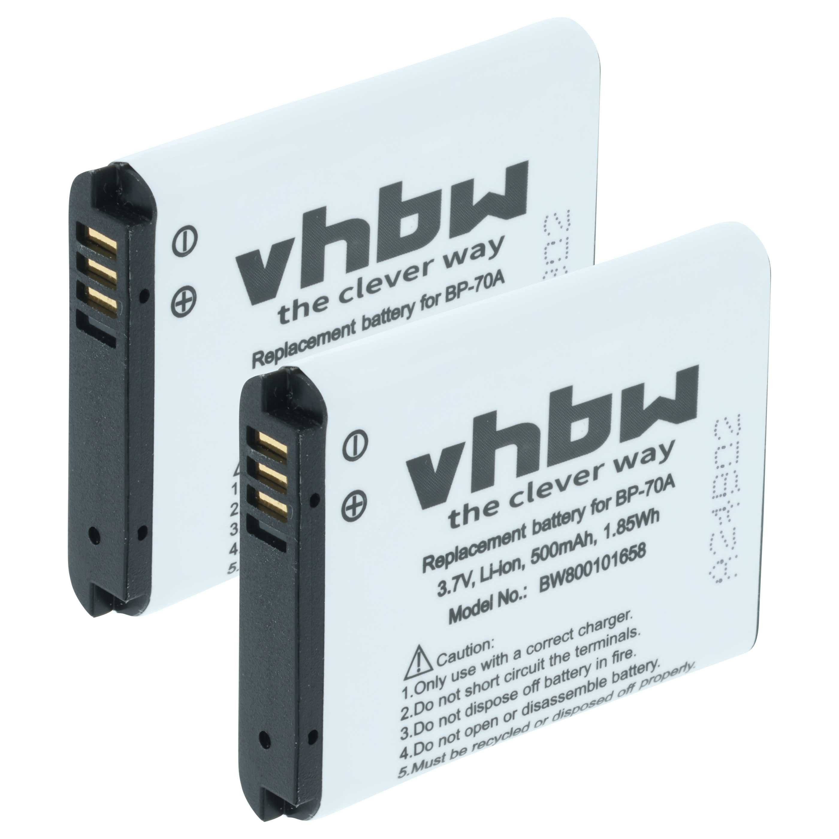 vhbw Akku Ersatz für Samsung EA-BP70A, SLB-70A, BP70a, BP-70a für Kamera / Kamera-Akku Akku Li-Ion 500 mAh (3,6 V, 2 St), Leistungsfähige Austausch-Akkus für Digitalkamera, Spiegelreflexkamera