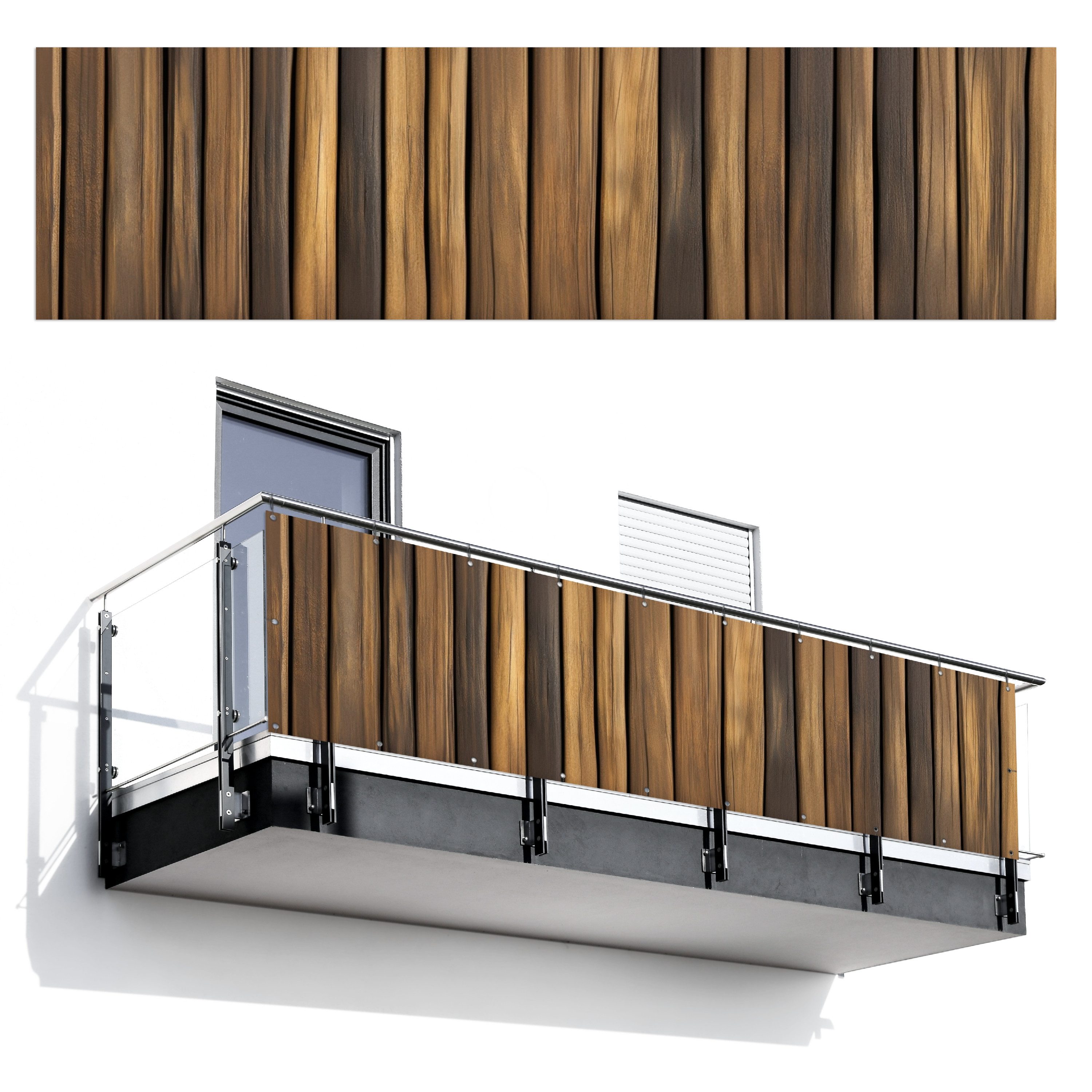 MuchoWow Balkonsichtschutz Holz - Dielen - Naturtöne (1-St) Sichtschutzzaun für Balkon und Garten aus PVC, 300x75 cm