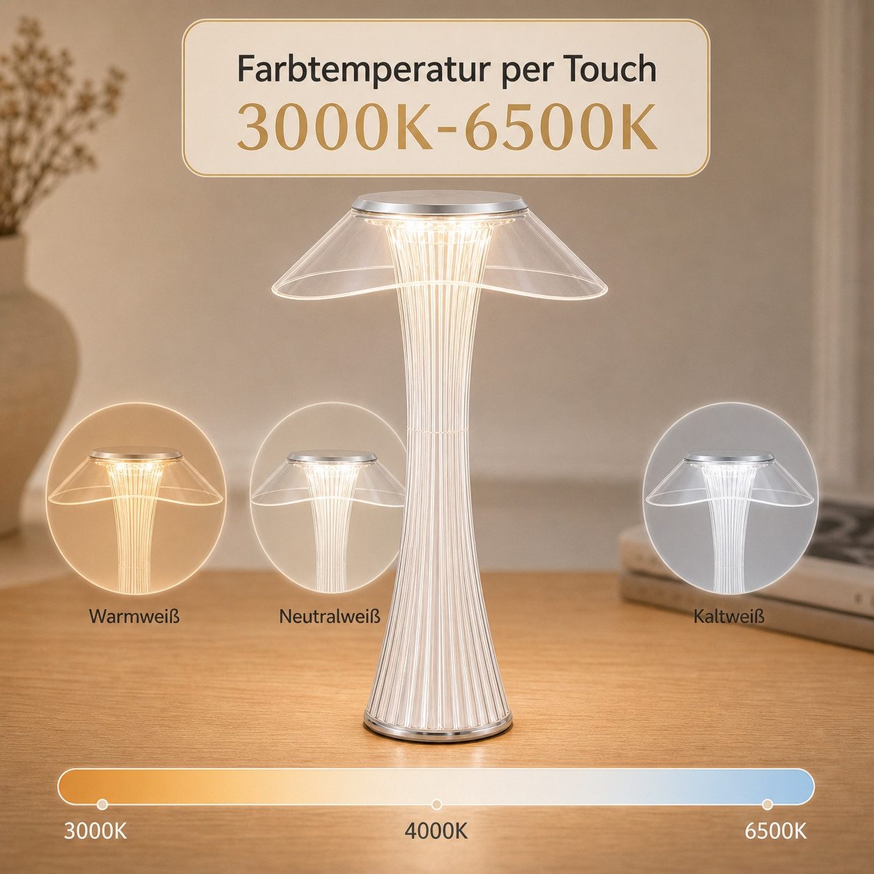Nettlife LED Nachttischlampe Dimmbar Modern USB mit 3 Helligkeitsstufen Tischleuchte Tischlampe, Dimmbar, LED fest integriert, Naturweiß, Kaltweiß, Warmweiß, für Schlafzimmer, Büro, Wohnzimmer, Arbeitszimmer