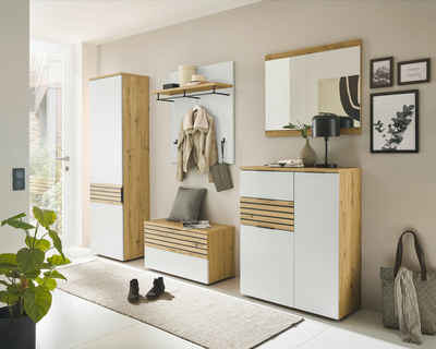 moebel-dich-auf Garderoben-Set MAILAND, (Komplett-Set, Garderobenschrank + Paneel + Bank + Spiegel + Schuhkommode), erhältlich in 2 Farbkombinationen