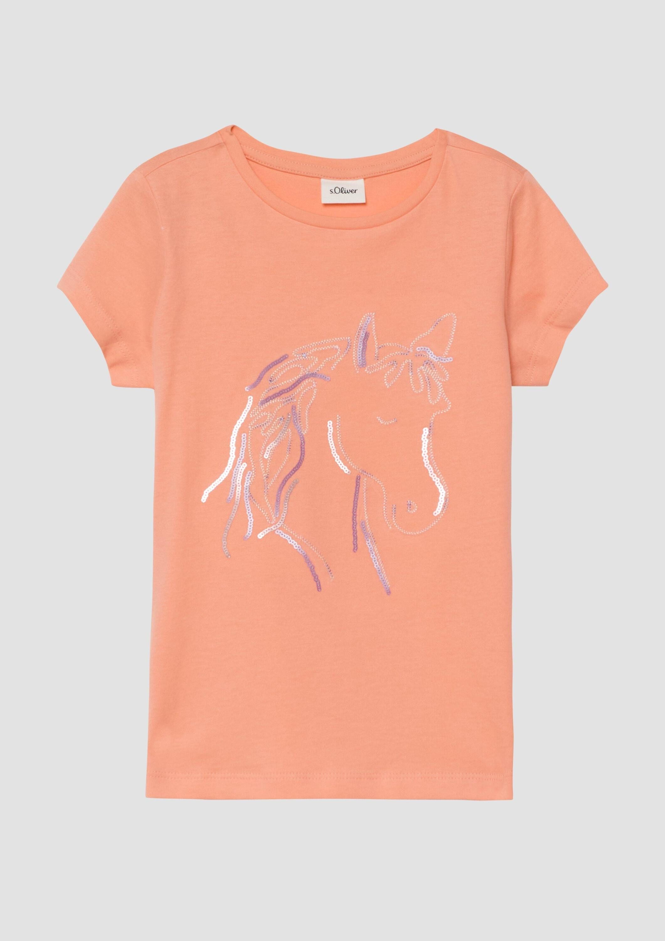 s.Oliver Kurzarmshirt T-Shirt T-Shirt mit Pailletten und Stickerei